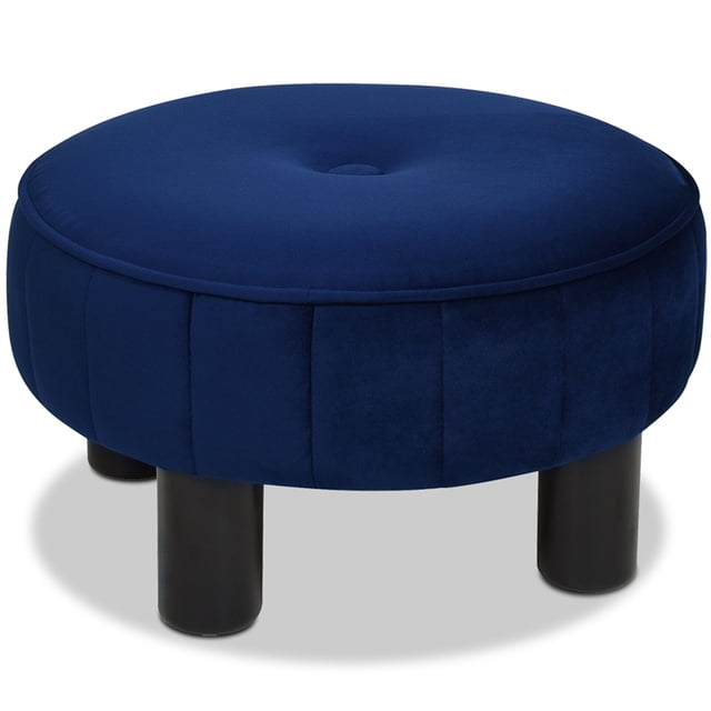 Jennifer Taylor Home Riley 16" Round Footstool Ottoman Navy Blue Velvet