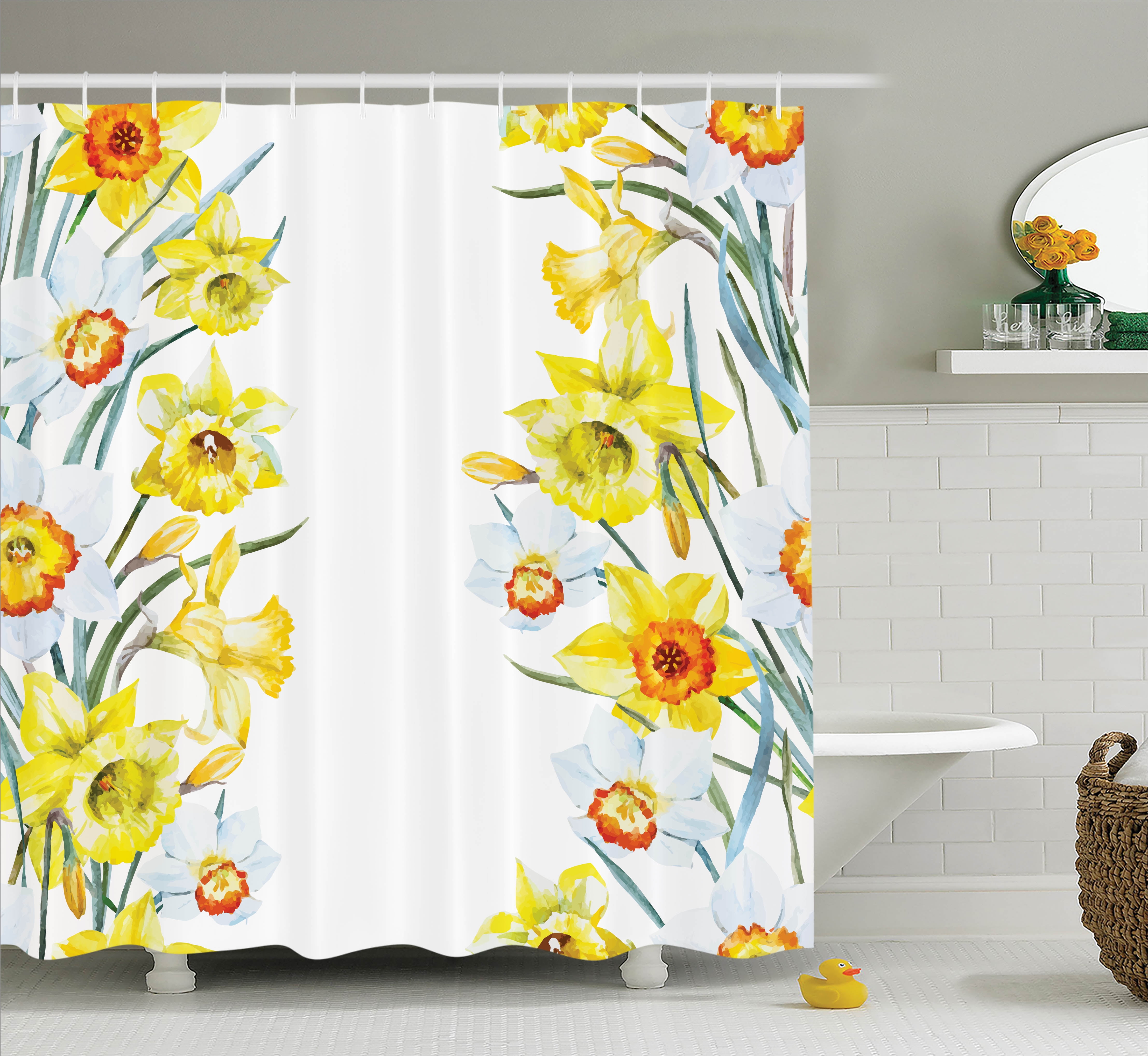 Vintage Shower Curtain Set, Spring Flowers Composition Meditation for