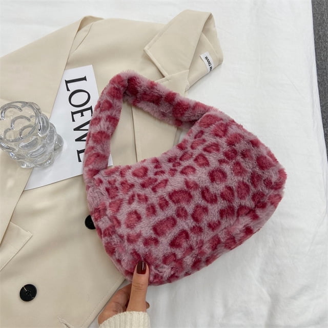 LHSHID Underarm Bag Check Tote Crossbody Bags Versatile Fashion Luxury Designer Handbag Vintage Plush Leopard Womens Trend Female