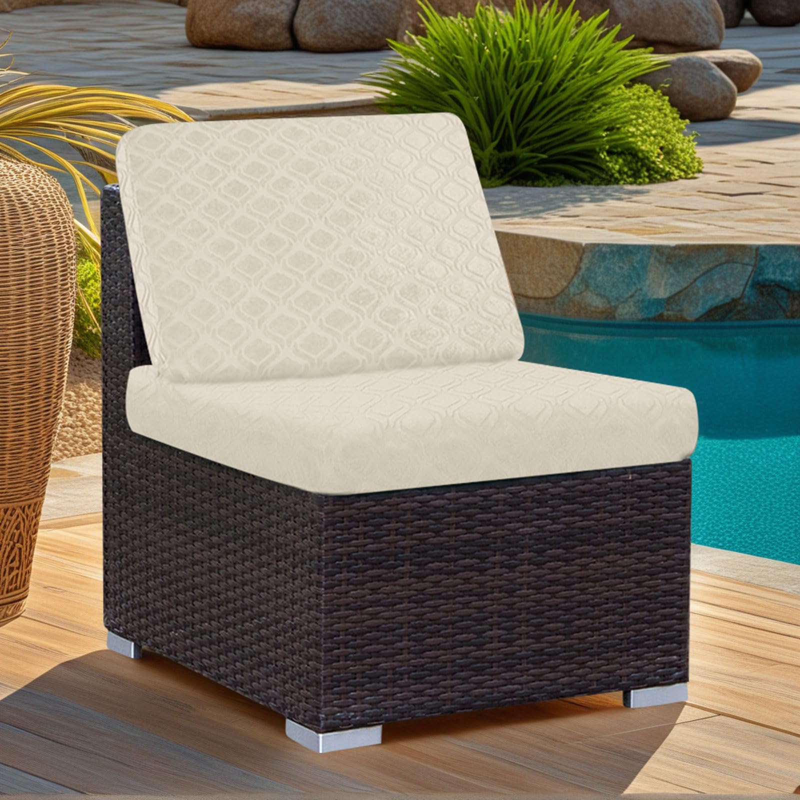 Patio Stretch Sofa Cushion Covers Outdoor Cushion Cover Replacement Couch Slipcover Sofa Seat Cover(Black, 6pcs)