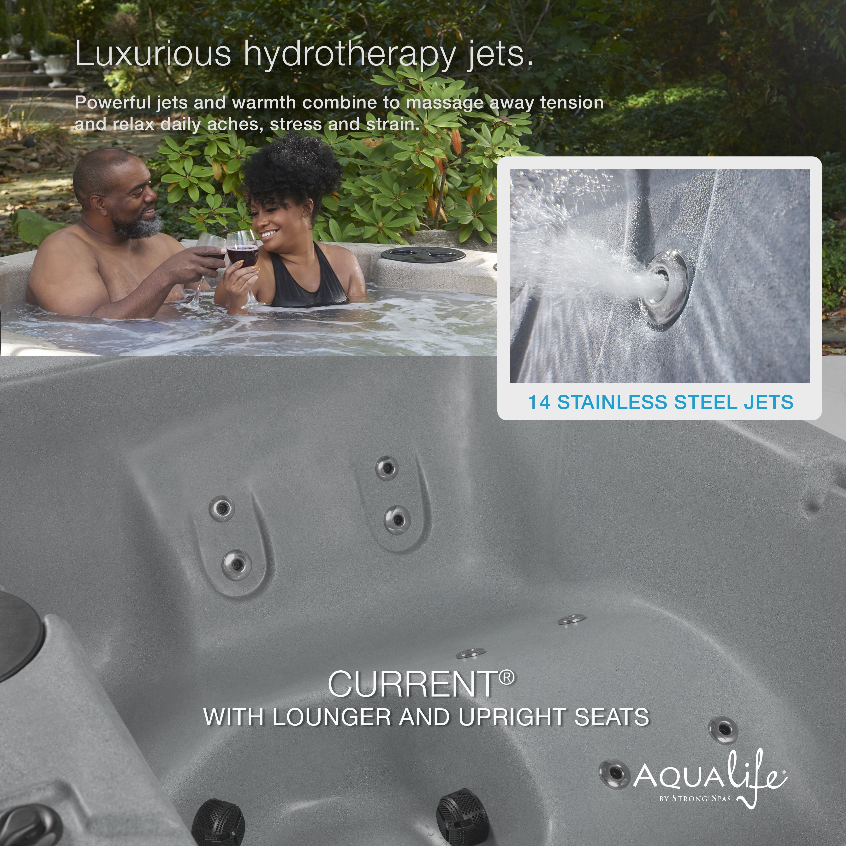 Aqualife by Strong Spas Current 4 Person Plug & Play Rectangular Hot Tub, 14 Jets, Gray Granite