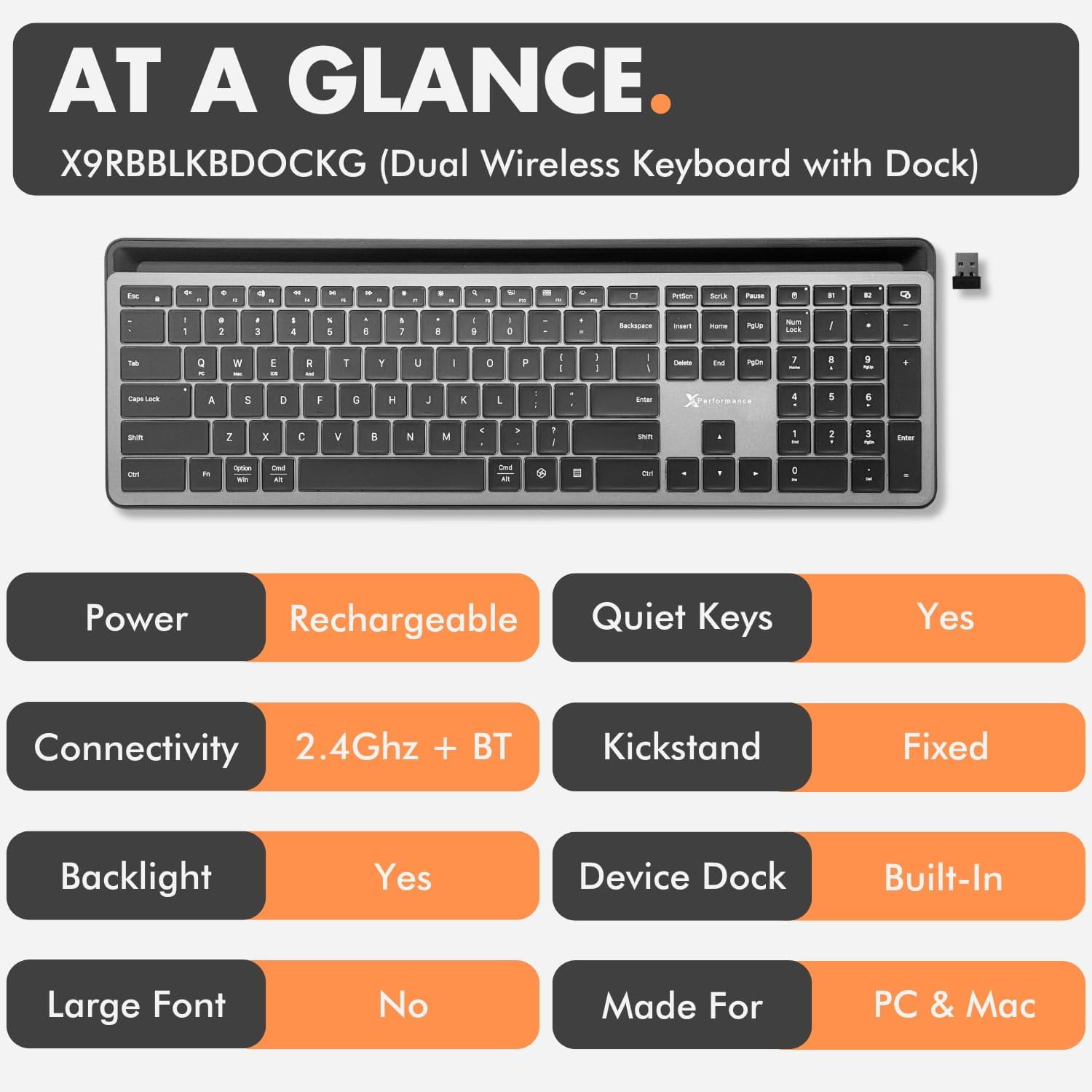 X9 Full Size Bluetooth Keyboard with Phone Holder - Backlit Wireless Keyboard, Switch Multi Device, Quiet, Slim, Rechargeable, w/Copilot for iPhone, Tablet, PC, Mac, iPad, MacBook, iOS - Gray