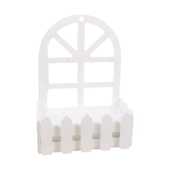Window Planter Box, White Outdoor Rail Planter, Wooden Flower Pots with Fence, Rustic Window Sill Plant Holder for Indoor Decor Wedding Centerpiece & Photography Prop, Round