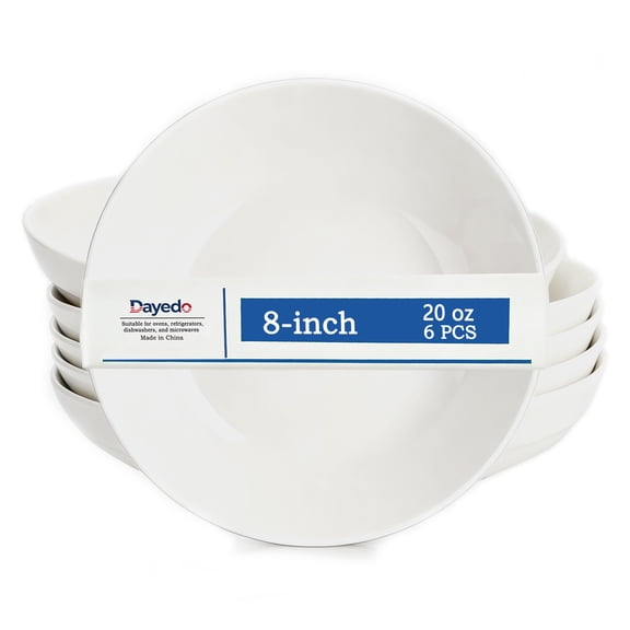 Dayedo Ceramic Shallow Bowl, Warm White Porcelain, 20 oz Salad Bowl, 6 piece Set