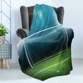 thumbnail image 4 of Soccer Soft Flannel Fleece Blanket, Soccer Goal Post Sports Area Winner Loser Line Floodlit Best Team Finals Game Theme, Cozy Plush for Indoor and Outdoor Use, 50" x 70", Green Blue, by Ambesonne, 4 of 5