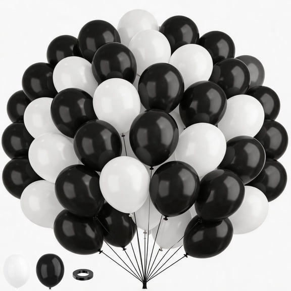 Black and White Balloons, 67pcs 12 Inch White Black Latex Balloons for Birthday, Anniversary, Wedding, Graduation Party Decorations