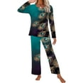 thumbnail image 3 of Jinhomg Women's Trendy Pajamas Sets 2 Piece Fall Winter Comfy Sleepwear Elegant Floral Print Long Sleeve Top and Straight Leg Pants Winter Saving Gold XL, 3 of 6
