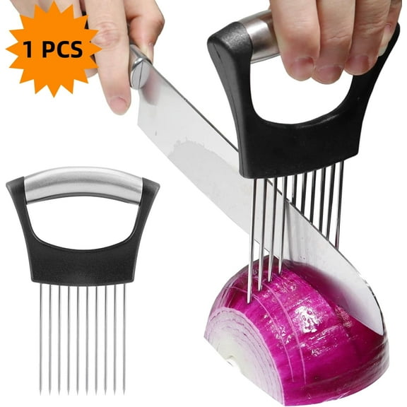 LQQBOX Stainless Steel Onion Holder for Slicing, Onion Slicer Holder, Onion Cutter for Slicing of Onions, Tomatoes, Avocados, Eggs and Other Vegetables, KItchen Utensils