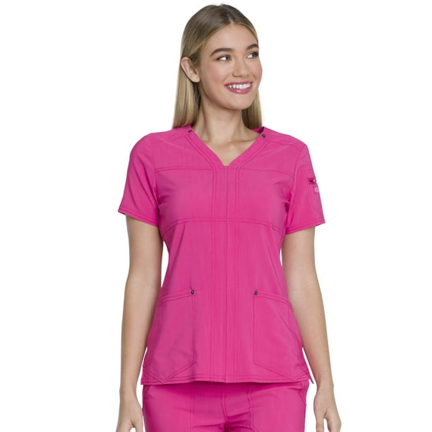 Dickies Dickies Advance Women Scrubs Top, VNeck, DK760, S, Hot Pink