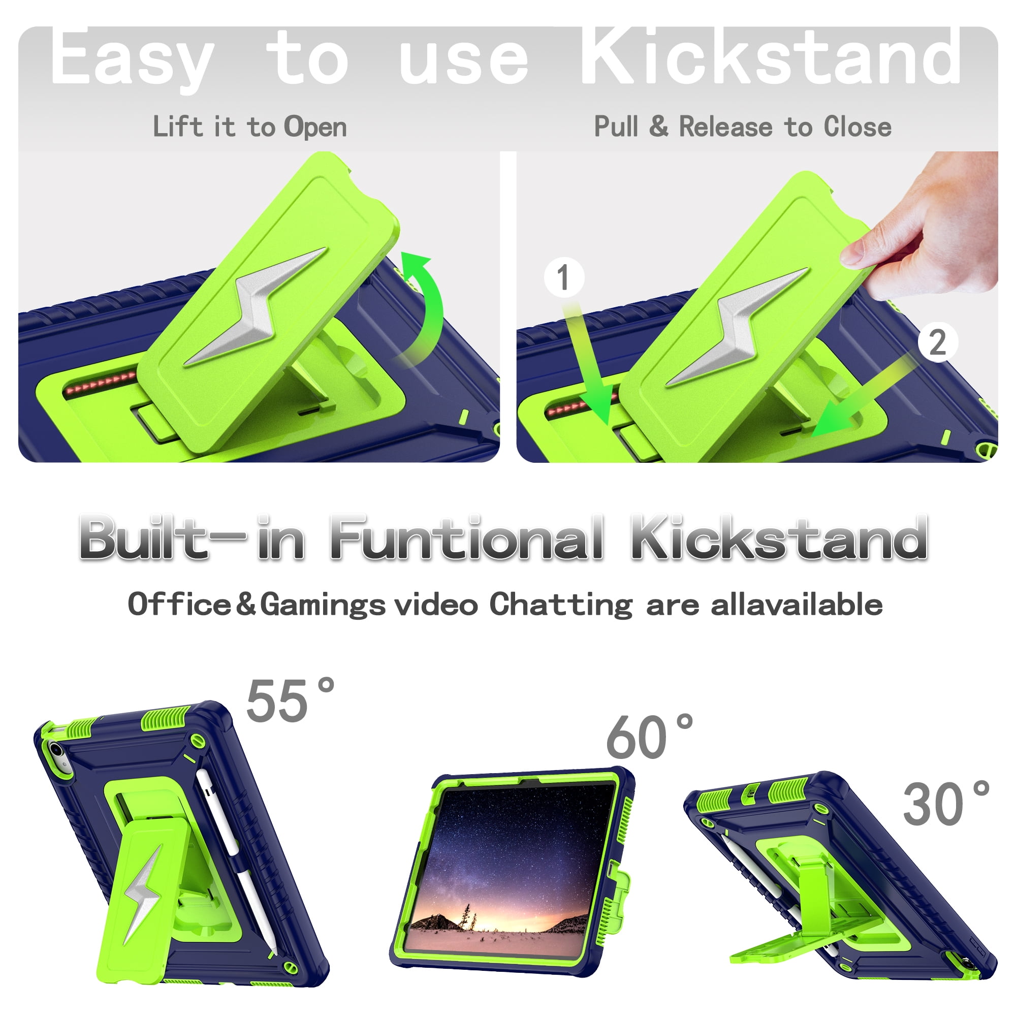 Allytechgroup Heavy Duty Shockproof Case for Apple iPad Air 2019 3rd Gen 10.5"/ iPad Pro 10.5" 2017, Tablet Case with Multi Angle Kickstand, Pencil Holder, Strap Kids Friendly Cover,Navyblueolivine