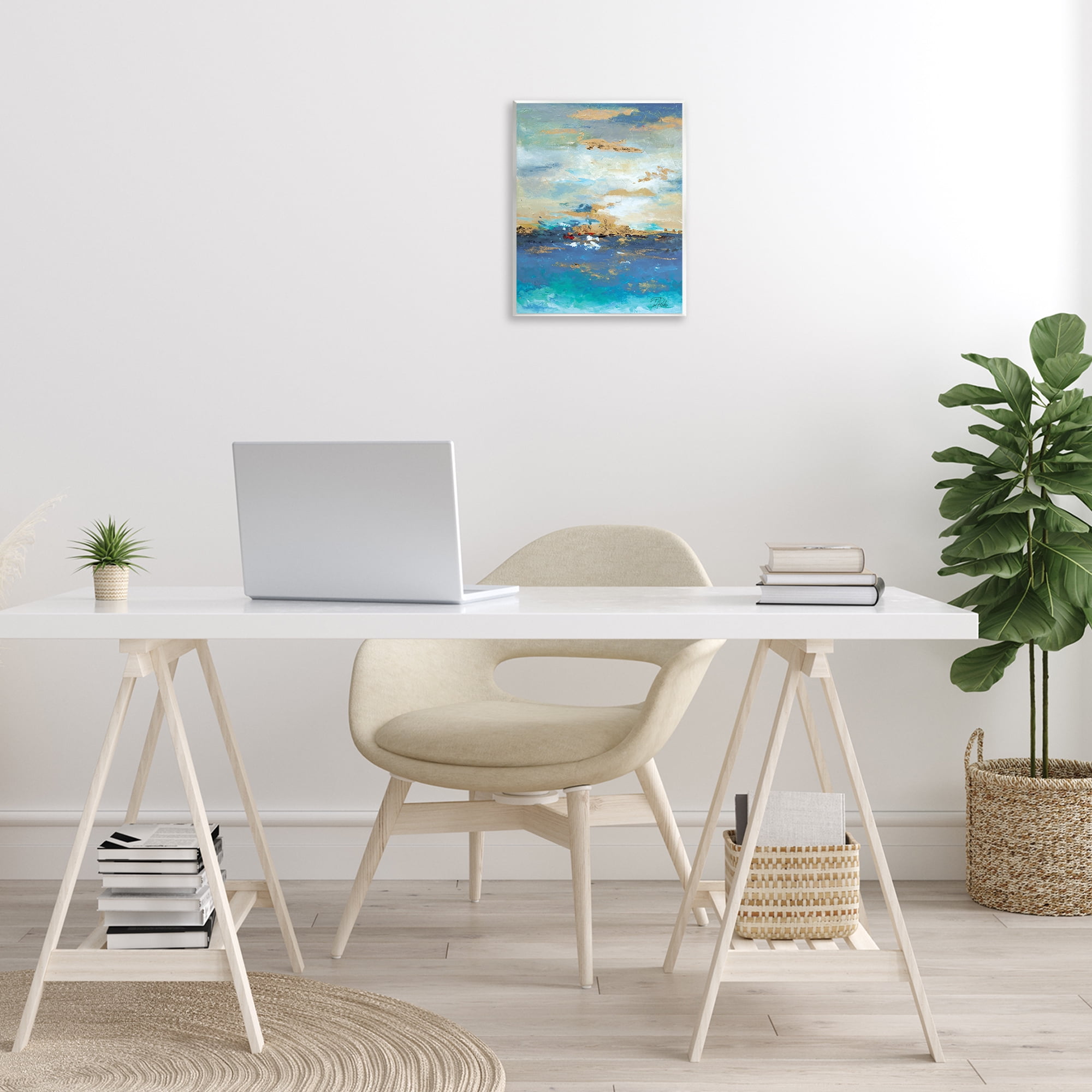 Stupell Industries Ocean View with Tan Accents Abstract Painting Unframed Art Print Wall Art, 11 x 14