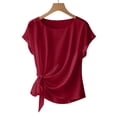 thumbnail image 2 of Kezqiaxn Blouses for Women Dressy Casual Satin Striped Short Sleeve Crew Neck Work Shirts Summer Tops Fashion Trendy, 2 of 5