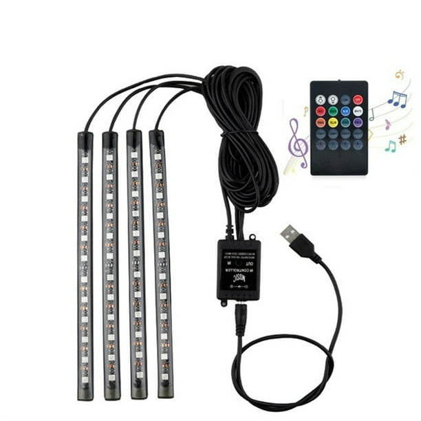 Riwesomey Tiras de luces LED para coche, Interior debajo del salpicadero, ventana trasera, Control remoto, lámpara de ambiente, sonido activado, Bombillas para automóviles 48smd USB-Port Riwesomey VI015237-05B