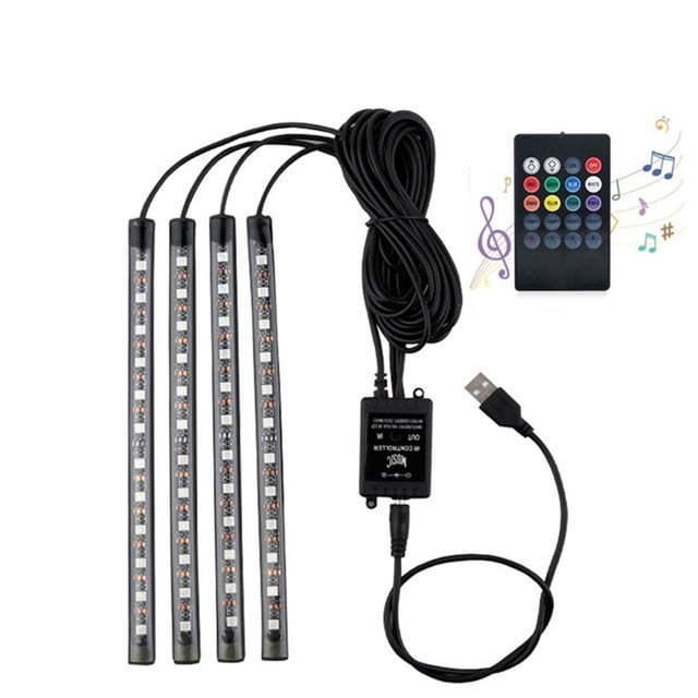 Riwesomey Tiras de luces LED para coche que cambian de Color debajo de la ventana del salpicadero, lámpara de ambiente con Control remoto, decoración Bombillas para automóviles 48smd USB-Port
