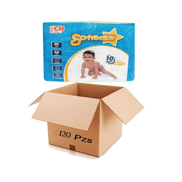Pañales Para Bebé con 120 Pzs Caja SOFT BABY CHICO