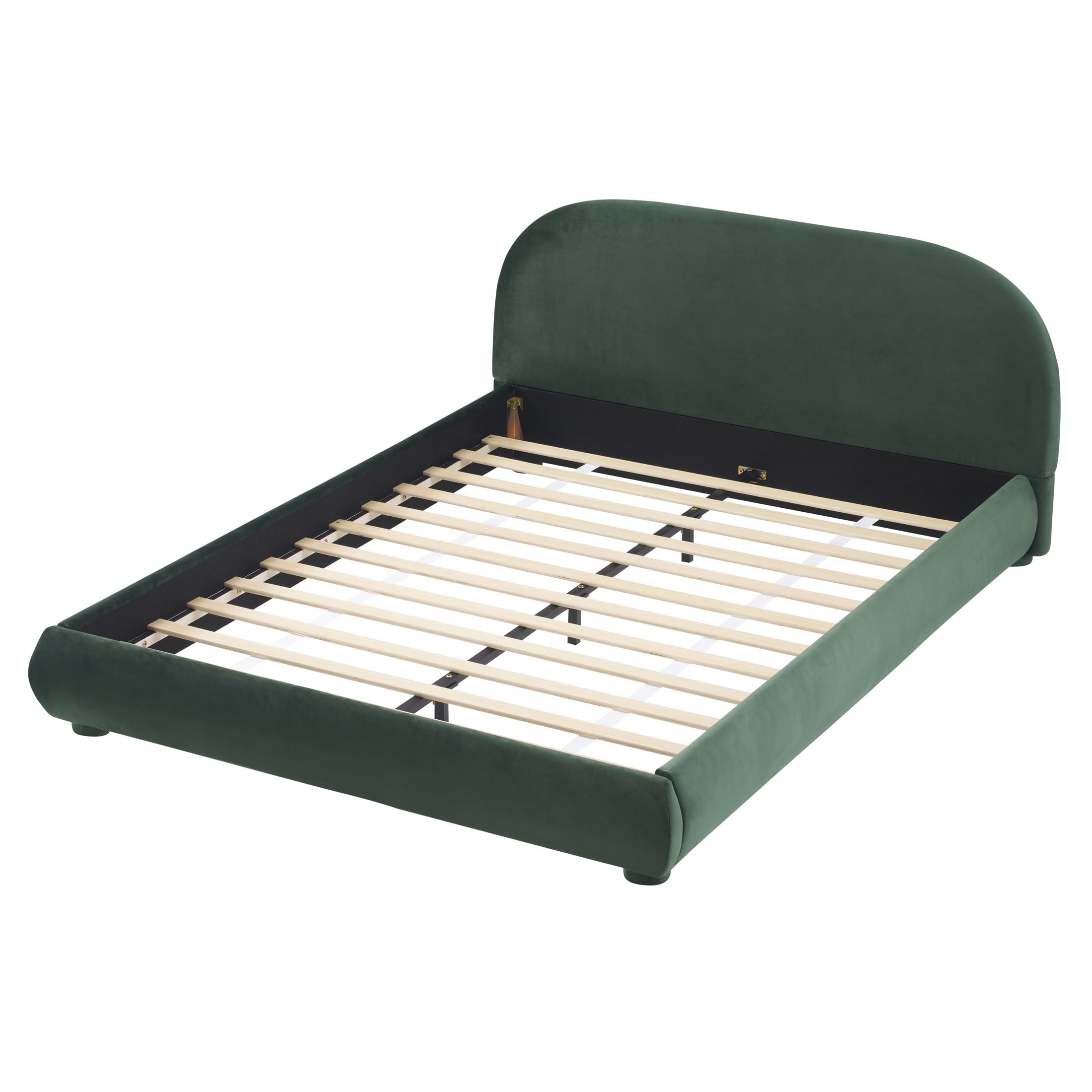 Christopher Knight Home Simple Modern Queen Size Bed Frame with Curved Headboard, Green Upholstered Velvet