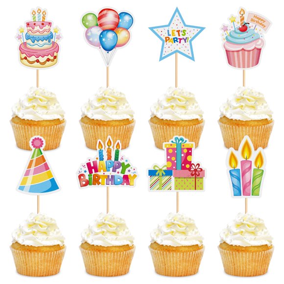 Cyodoos 24 toppers coloridos para cupcakes de cumpleaños