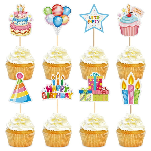 Cyodoos 24 toppers coloridos para cupcakes de cumpleaños