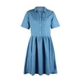 thumbnail image 5 of Viikei Plus Size Short Sleeve Dress for WomenSummer Turndown Neck Denim Party Dresses Swing Dresses, 5 of 8