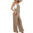 thumbnail image 6 of lcziwo Bib Overalls for Women Casual Baggy Wide Leg Jumpsuits 2025 Summer Cotton Linen Sleeveless Rompers One Piece Jumper Pants with Pockets Beach Outfits, 6 of 9