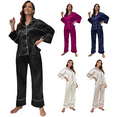 thumbnail image 2 of XBASW Womens Satin Pajama Set Solid Color Silk Pjs Outfit Long-Sleeved Sleepwear Button down Spring Fall Loungewear S-XL, 2 of 11