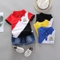 thumbnail image 5 of Toddler Boy 2Pcs Summer Outfits Infant Newborn Baby Short Sleeve Button Down Shirt and Denim Shorts Set Block Color 3 Months-4 Years, 5 of 8