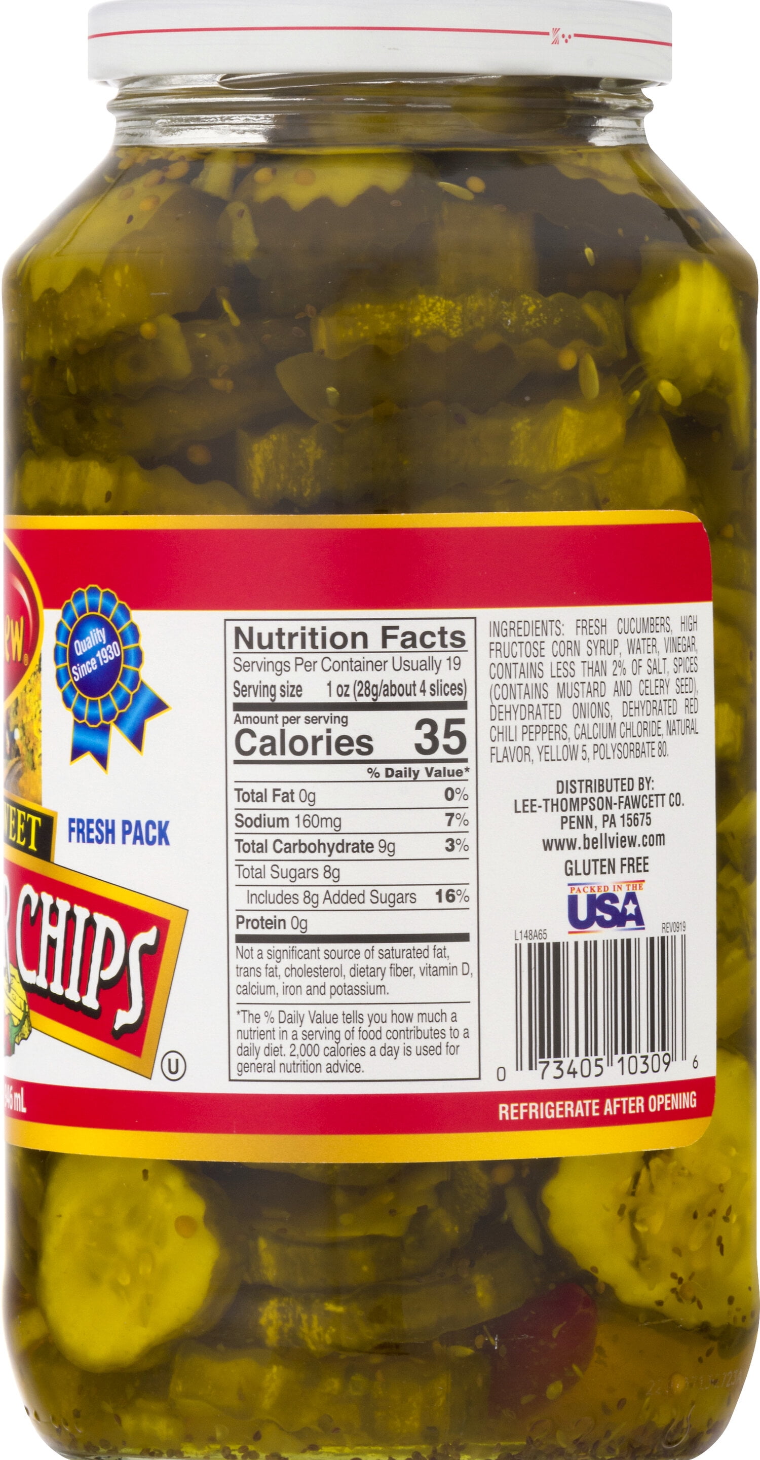 Bell-View Fancy Hot & Sweet Cucumber Chip Pickle Slices, 32 fl. oz. Glass Jar