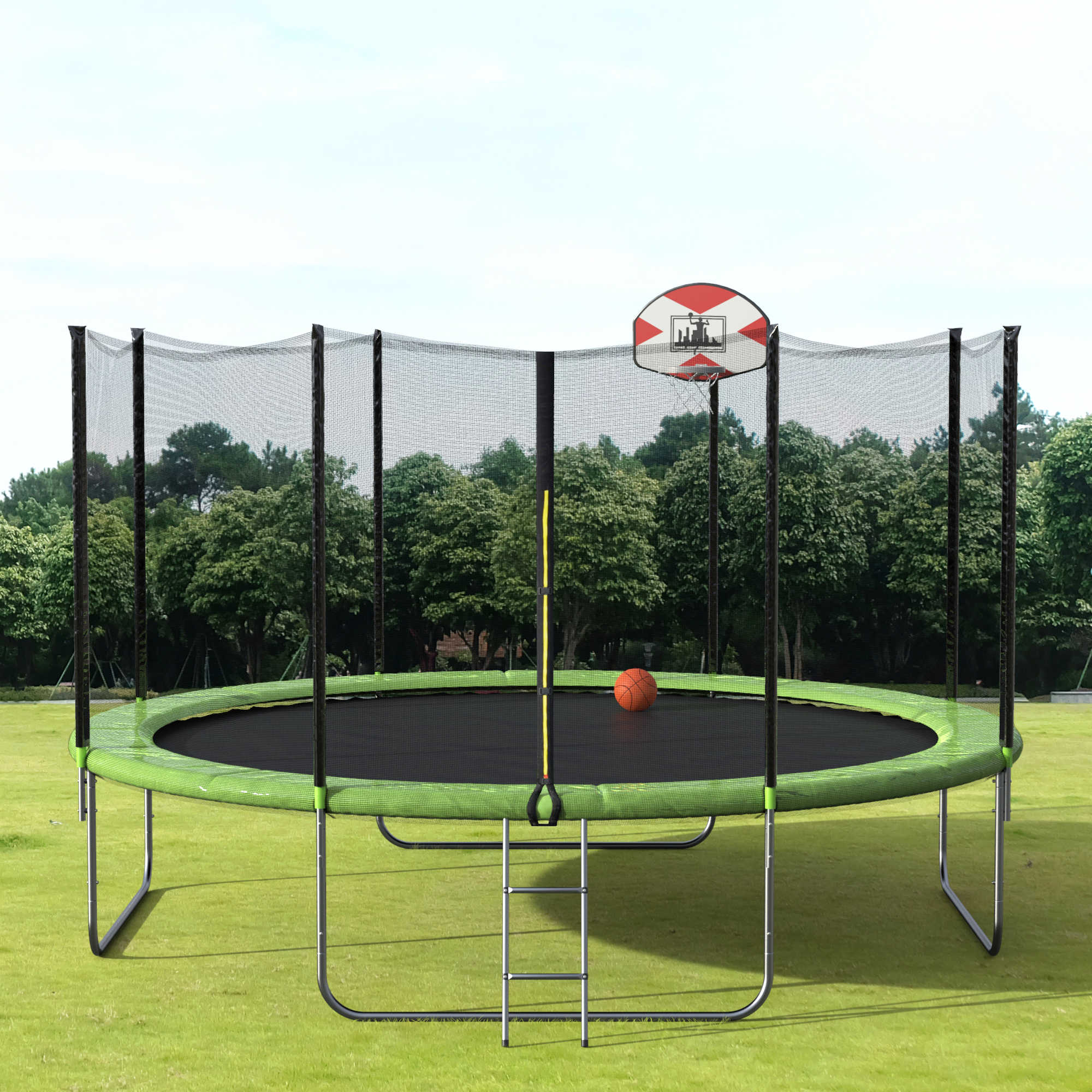 Merax 14′ Trampoline with Basketball Hoop and Enclosure