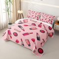 thumbnail image 3 of Castle Fairy Cartoon Lipstick Nail Polish Print Quilt King,Cute Blush Makeup Brush Pattern King Coverlet Set,Pink Black, 3 of 7