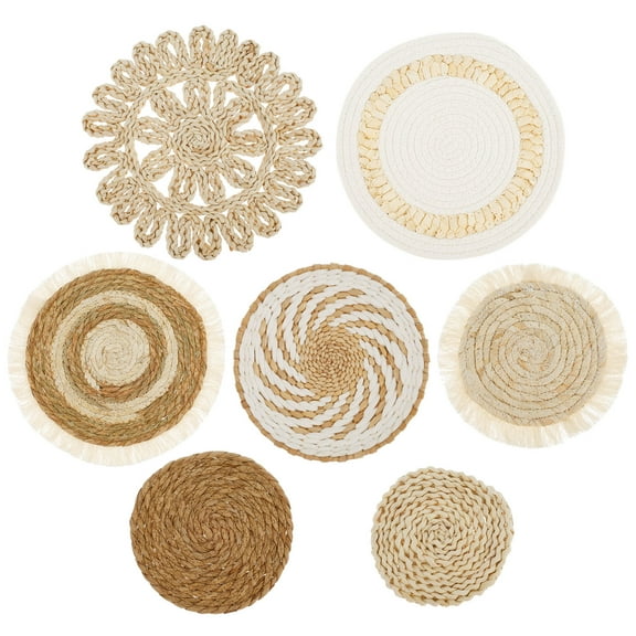 7Pcs Bohemian Wall Baskets Artistic Woven Rattan Wall Basket Handmade Woven Wall Basket Decor Rattan Wall Hanging Woven Basket Wall Art for Home Living Room Bedroom