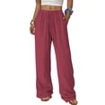 thumbnail image 2 of Idoravan womens pants drawstring waist Women's Solid Color Elastic Waist Straight Casual Wide Leg Pants, 2 of 9