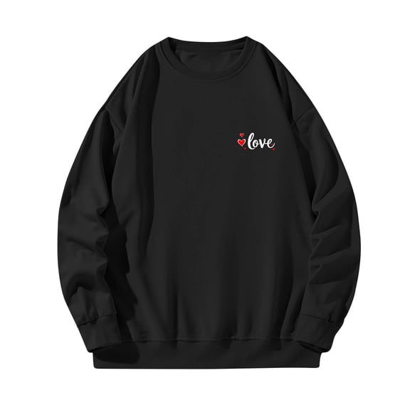 Mens Sweatshirts Valentines Day Printed Graphic Casual Long Sleeve Crewneck Loose Fit Pullover Shirts (M, Black)