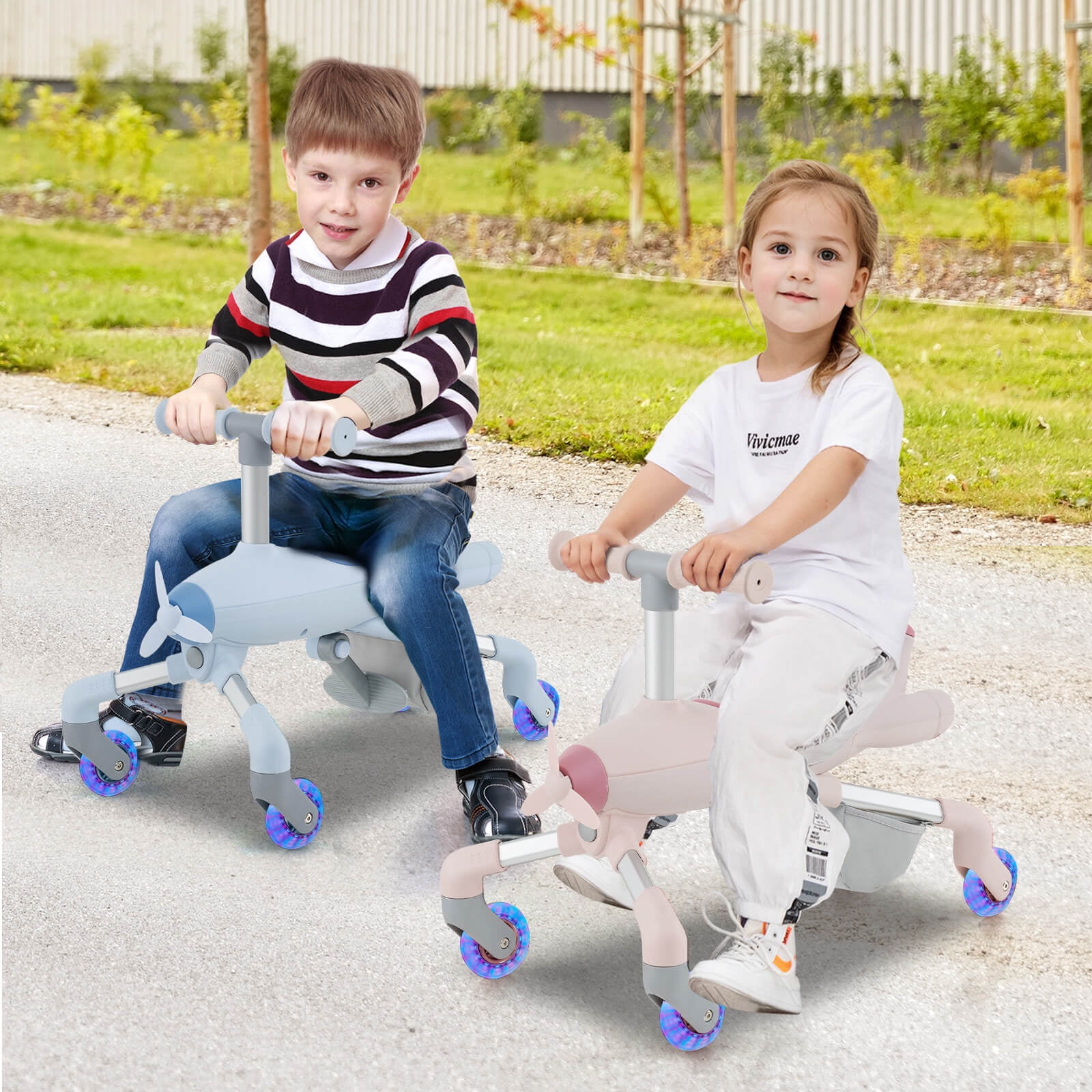 Infans 2-in-1 Kids Ride-on Push Car w/ LED Lighted Wheels Removable & Adjustable Handle