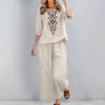 thumbnail image 6 of Women's New Linen Embroidered Two Piece Set, Loose Shirt Wide Leg Pants With Pockets Fashion Summer Casual Outfits Comfortable Daily Wear, 6 of 6