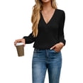 thumbnail image 2 of Blusas de Larga con Cuello en V para Mujer, Elegantes, Informales, de Otoño, con Mangas Abullonadas, Holgadas, Modernas. Negro L, 2 of 9