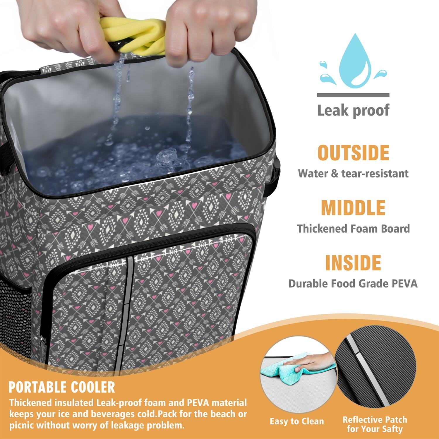 Travel Cooler Bag - Boho Bohemia Pioneer Flower Geometric Line Art Camping Beer Cooler Backpack with Bottle Opener- Waterproof Insulated Picnic Backpacks - Cooler Bag for Beach