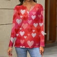 thumbnail image 3 of Womens Valentine Day Shirts Love Heart Print V Neck Plus Size Blouse Long Sleeve Fashion Funny Graphic Tee Wine L, 3 of 4