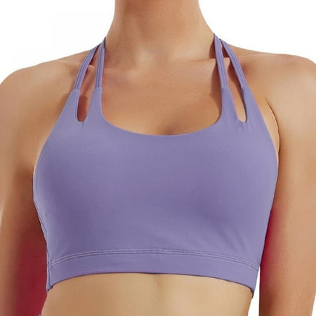 

Shockproof Yoga Fitness Bra For Women Solid Color Sexy Halter Backless Gathering Underwear Racerback Sports Bralette