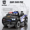 thumbnail image 3 of 24V Kids Ride on Police Car, Licensed RAM 1500 2 Seater Ride on Car with Remote Control, Bluetooth, LED Lights, Trunk Storage, 4 Wheel Suspension, Ride on Toys for Big Kids Boys Girls Ages 3-8, Black, 3 of 11