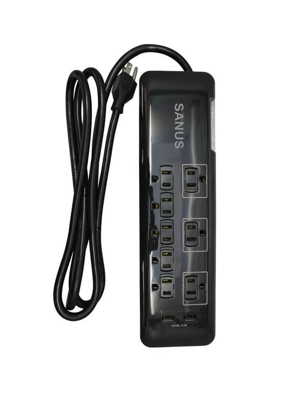 Sanus SA-PS82-B1 Surge Protected Power Strip with 8 Outlets and 2 USB Ports