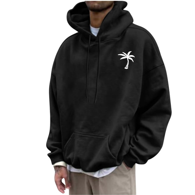 QIPOPIQ Men's Graphic Print Long Sleeve Drawstring Hoodie Pullover Sweatshirt Clearance