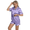 thumbnail image 6 of DAKIMOE Womens Silk Pajama Sets Satin Pajamas for Women Set Short Sleeve Shirt with Shorts 2 Piece Pjs Sets Soft Silky Sleepwear Nightwear Button-Down Loungewear S-XL, 6 of 10