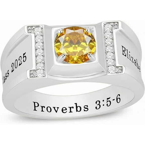 Ccjcinata Personalized Customizable university class rings for high school for men graduation class rings for men (Sterling Silver - Platinium)