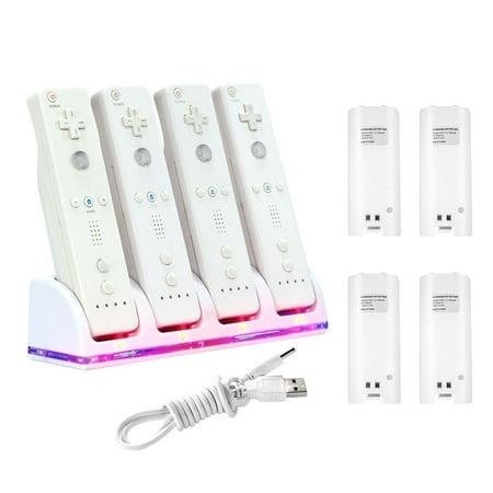 Wii Remote Dock by Insten Quad Docking Station Dock with 4 pack Rechargeable Replacement Battery For Nintendo Wii Wii U Remote Controller -