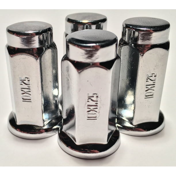 4 Chrome 10X1.25 Flat Base Lug Nuts ATV UTV 14mm Hex Honda Yamaha