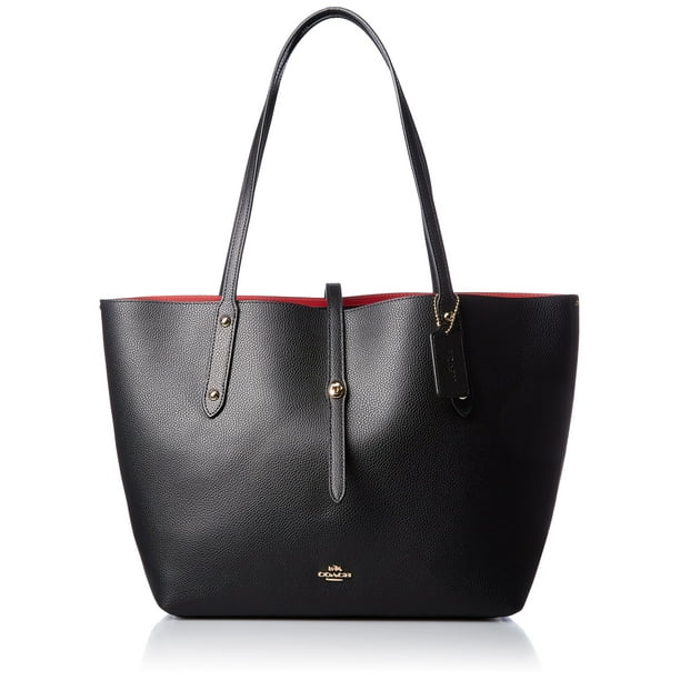 COACH Womens Polished Pebbled Leather Market Tote Li/Black/True Red