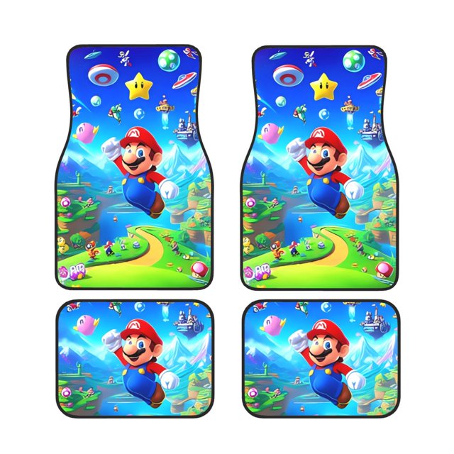 Yiaed Mario for Car Floor Mat Set of 4–Car Carpet Mats - Car Mats with Anti-Slip Backing & Driver Heel Pad Universal Fit for Cars, Trucks, SUVs, and Vans