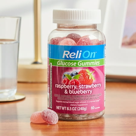 ReliOn Glucose Gummies, Raspberry, Strawberry, and Blueberry, 60 Count