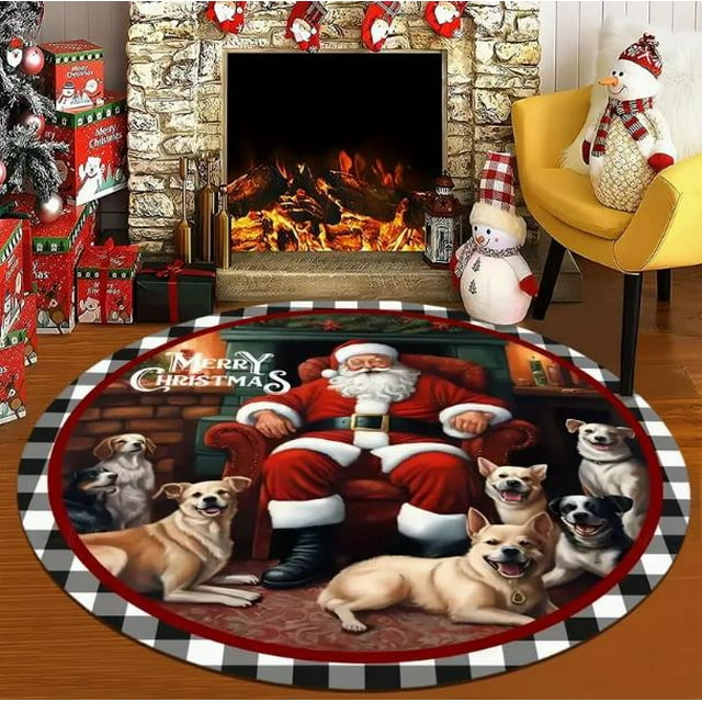 120*120cm Christmas Gingerbread For Man Round Rug - Soft, Absorbent & Non-Slip, Stain-Resistant Flannel Memory Foam Mat for LivingSnow Snowflake Snowman Light Christmas Decorative Kitchen Mats , Home