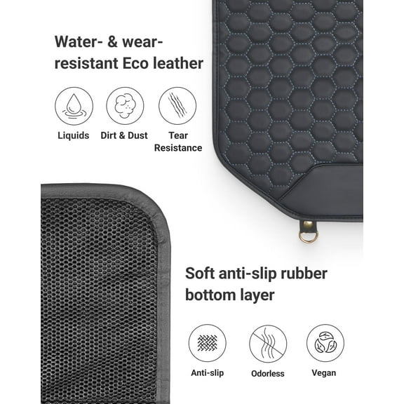 Black Leather Car Seat Back Protector, Premium Kick Mat for Back Seat, Durable Automotive Seat Cover, Protects from Feet, Children & Pets, 1-Piece Car Seat Organizer
